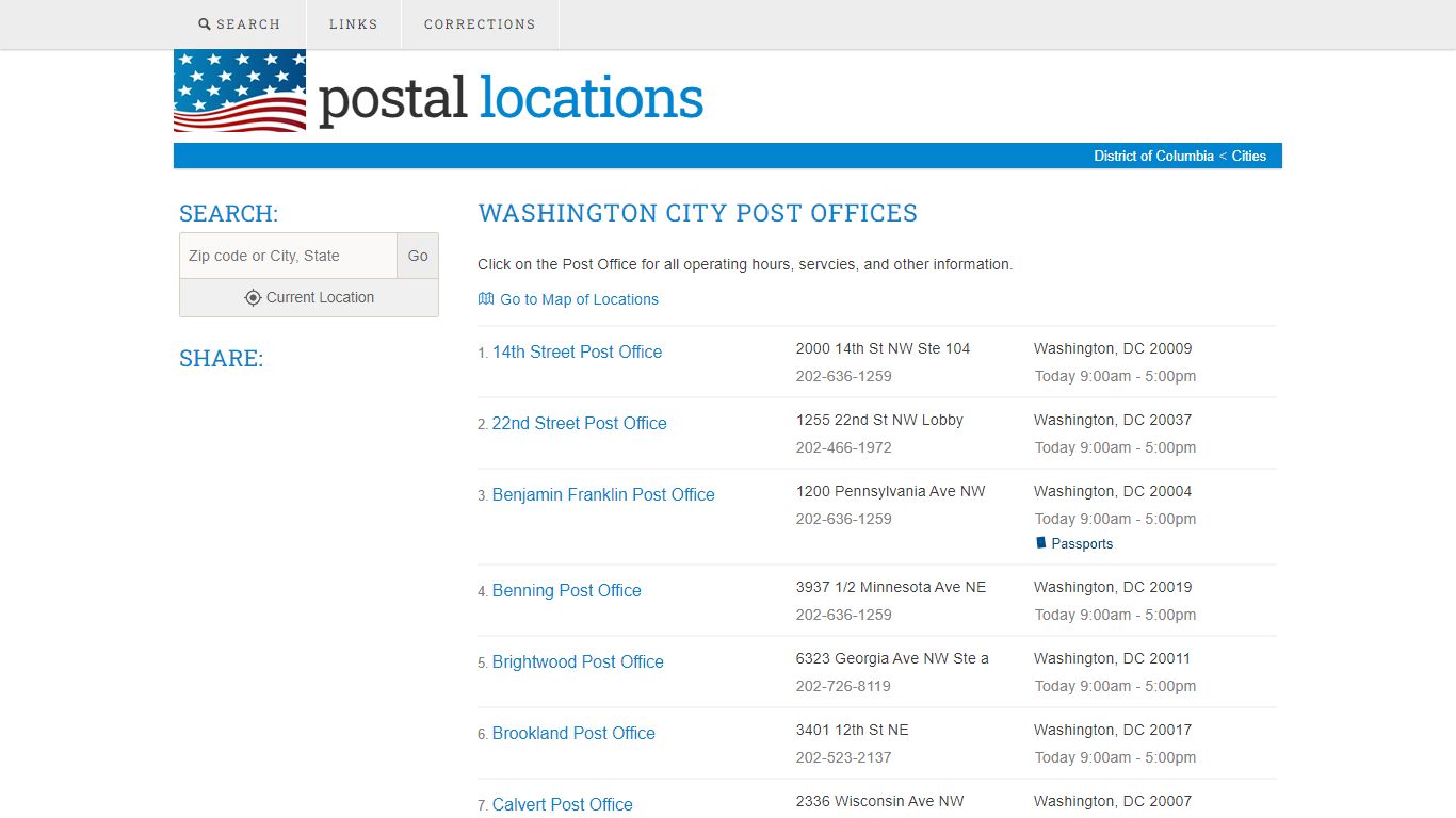 Post Offices in Washington, DC - Location and Hours Information